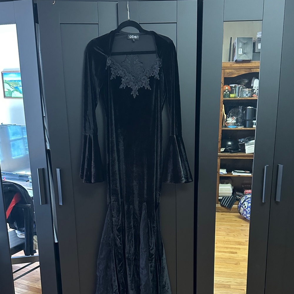 Killstar Black Velvet Dress with Lace Accent
